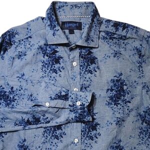 Haspel New Orleans Floral Cotton Chambray Shirt Sz L Made In Italy